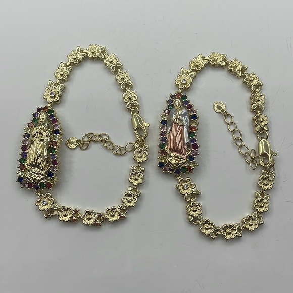 14K Gold Plated Virgin of Guadalupe bracelet colorful rhinestones - Picture 3 of 12